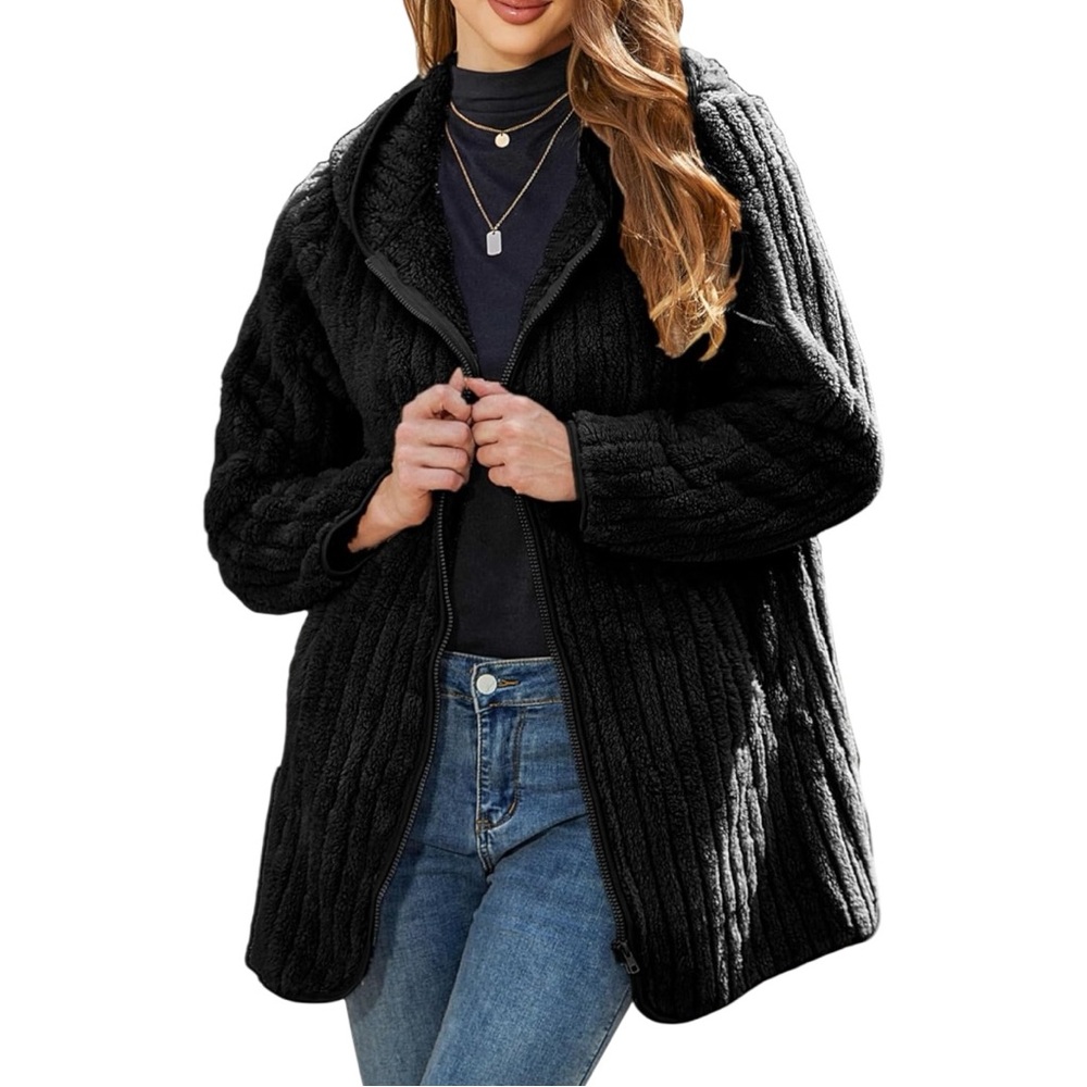 Womens Fleece Hooded Full Zip Sherpa Jacket- NWT
